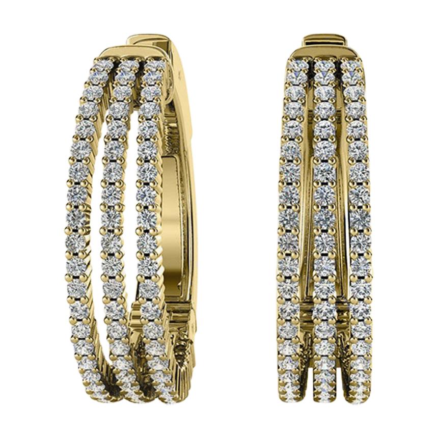 18 Karat Yellow Gold Three-Row Hoop Diamond Earrings '1 1/2 Carat'