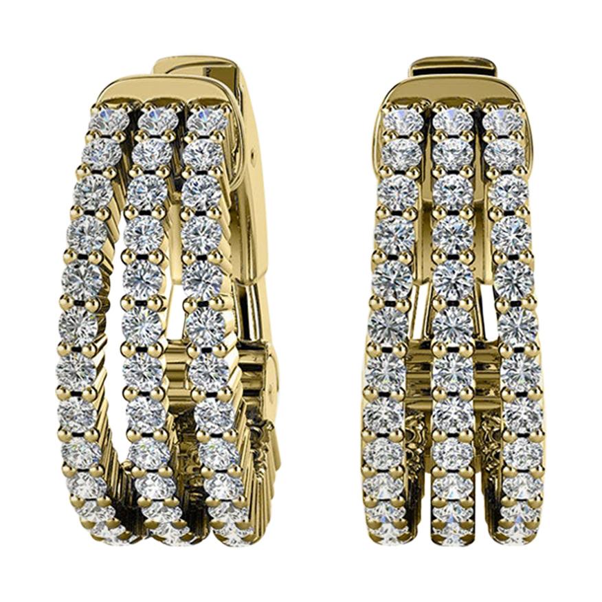 18 Karat Yellow Gold Three-Row Hoop Diamond Earrings '1 Carat' For Sale