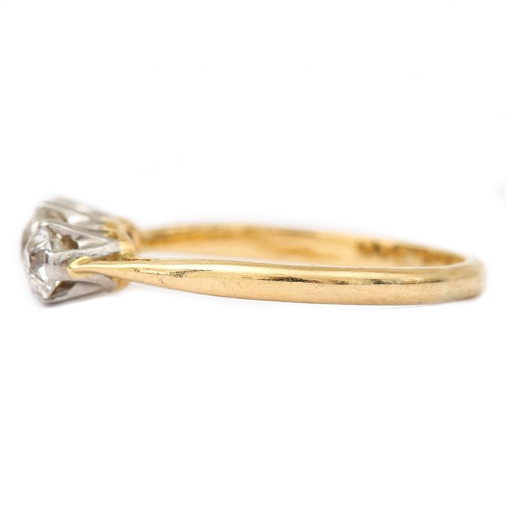 18 Karat Yellow Gold Three-Stone Old Mine Cut Diamond 0.51 Carat Ring In Good Condition In Lancashire, Oldham