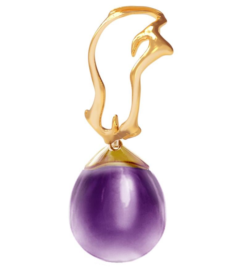 Contemporary Yellow Gold Tibetan Drop Pendant Necklace with Detachable Amethyst  For Sale