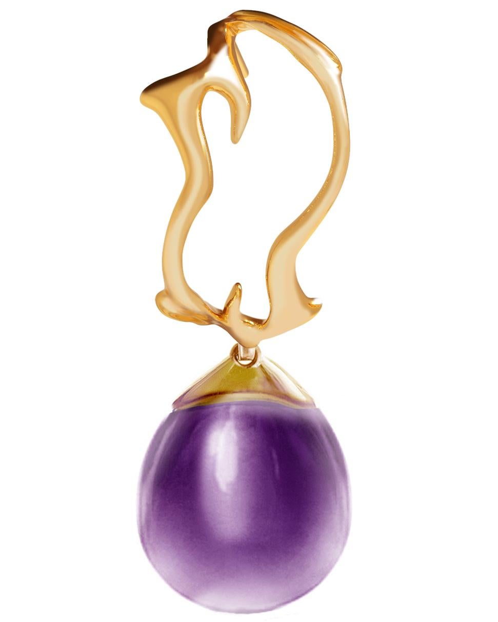 Taille cabochon Collier pendentif tibétain en or jaune avec améthyste détachable en vente