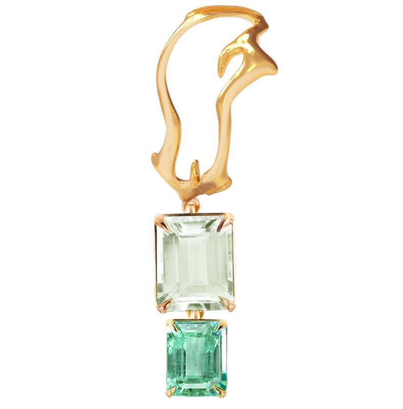 18 Karat Yellow Gold Tibetan Drop Pendant Necklace with Detachable Green Emerald For Sale 2