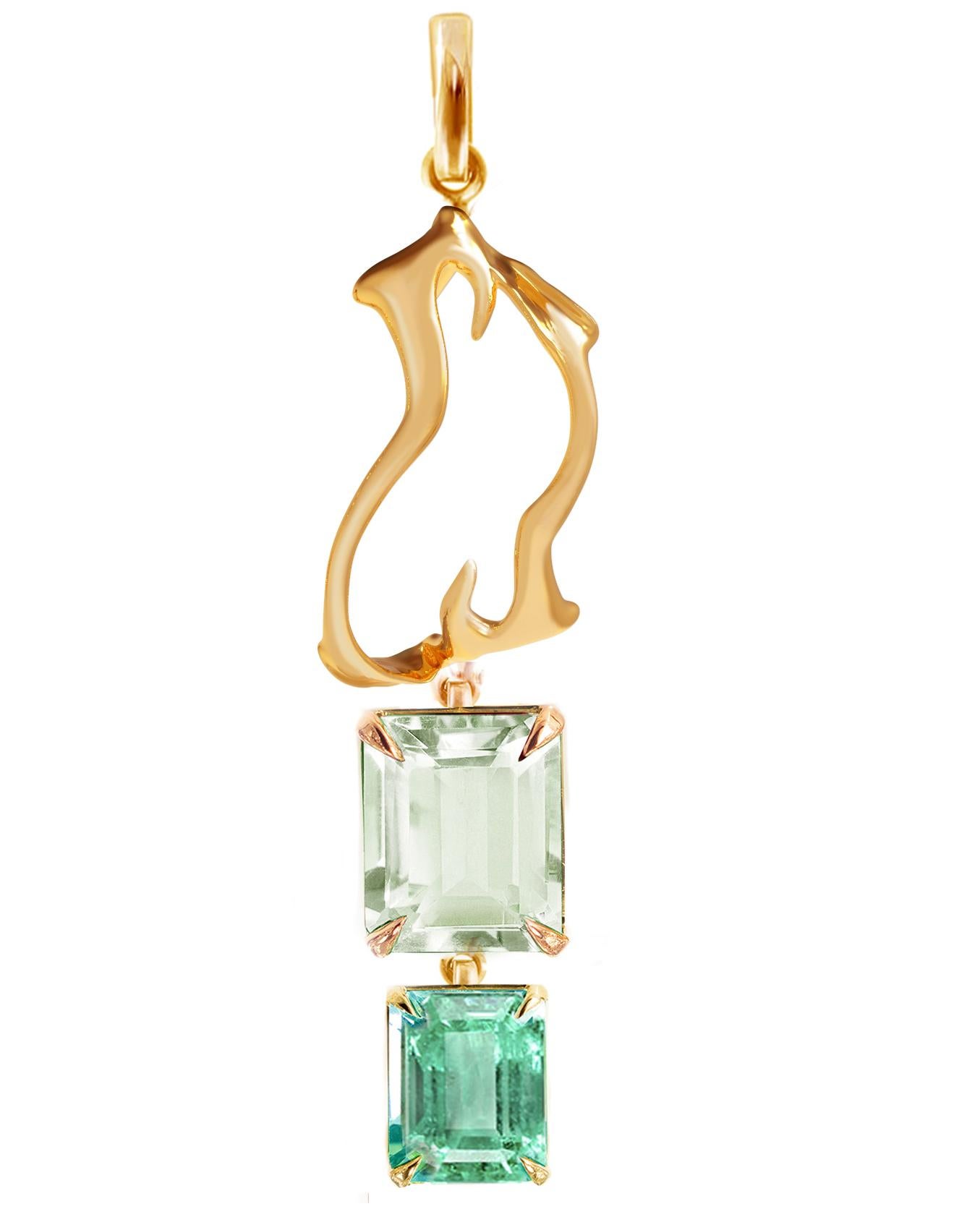 18 Karat Yellow Gold Tibetan Drop Pendant Necklace with Detachable Green Emerald For Sale 4