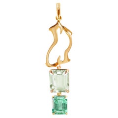 18 Karat Yellow Gold Tibetan Drop Pendant Necklace with Detachable Green Emerald