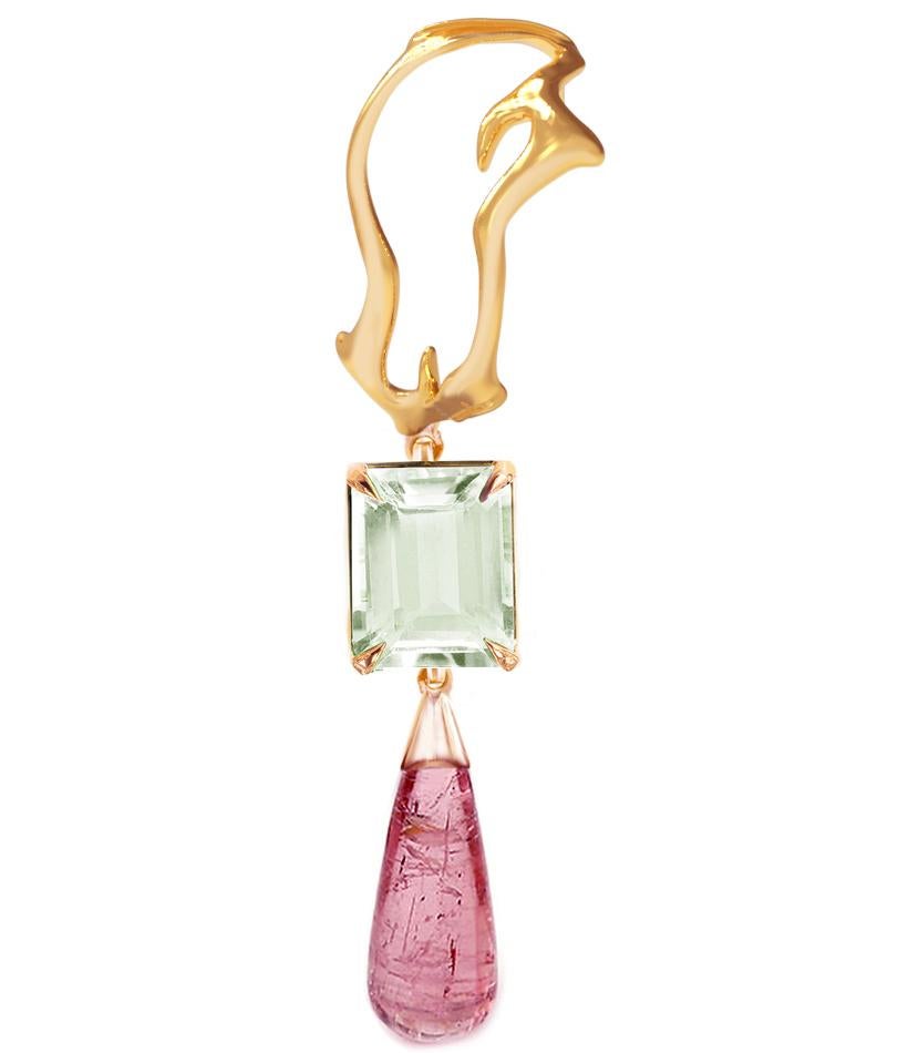 Eighteen Karat Yellow Gold Tibetan Drop Pendant Necklace with Pink Tourmaline For Sale 4