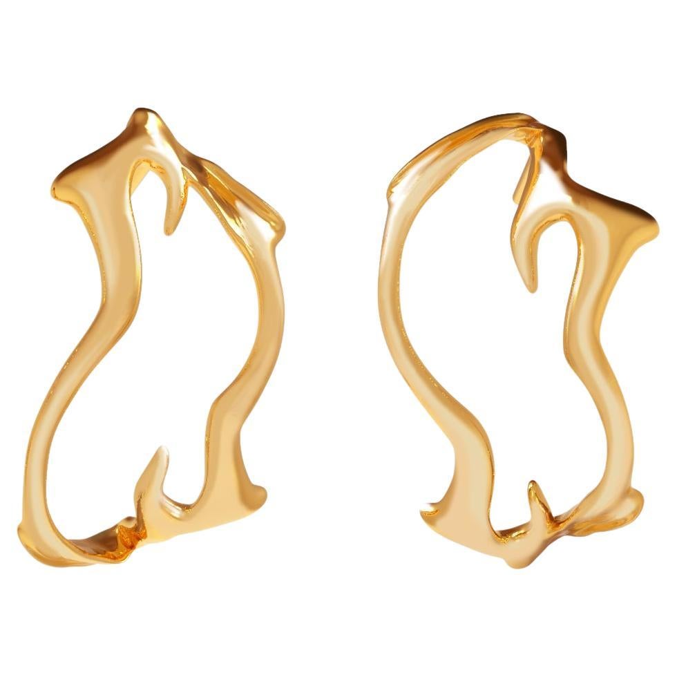 Boucles d'oreilles tibétaines sculpturales contemporaines en or jaune dix-huit carats
