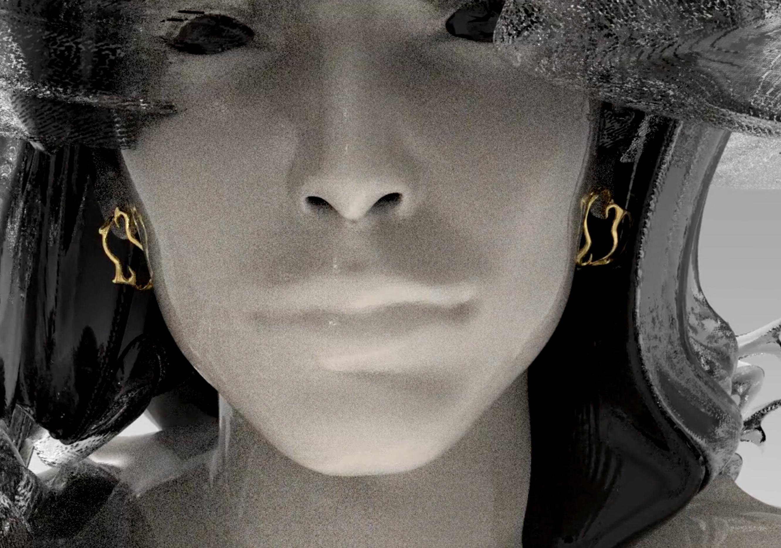 Boucles d'oreilles tibétaines en or jaune dix-huit carats avec gouttes d'améthyste détachables Neuf - En vente à Berlin, DE