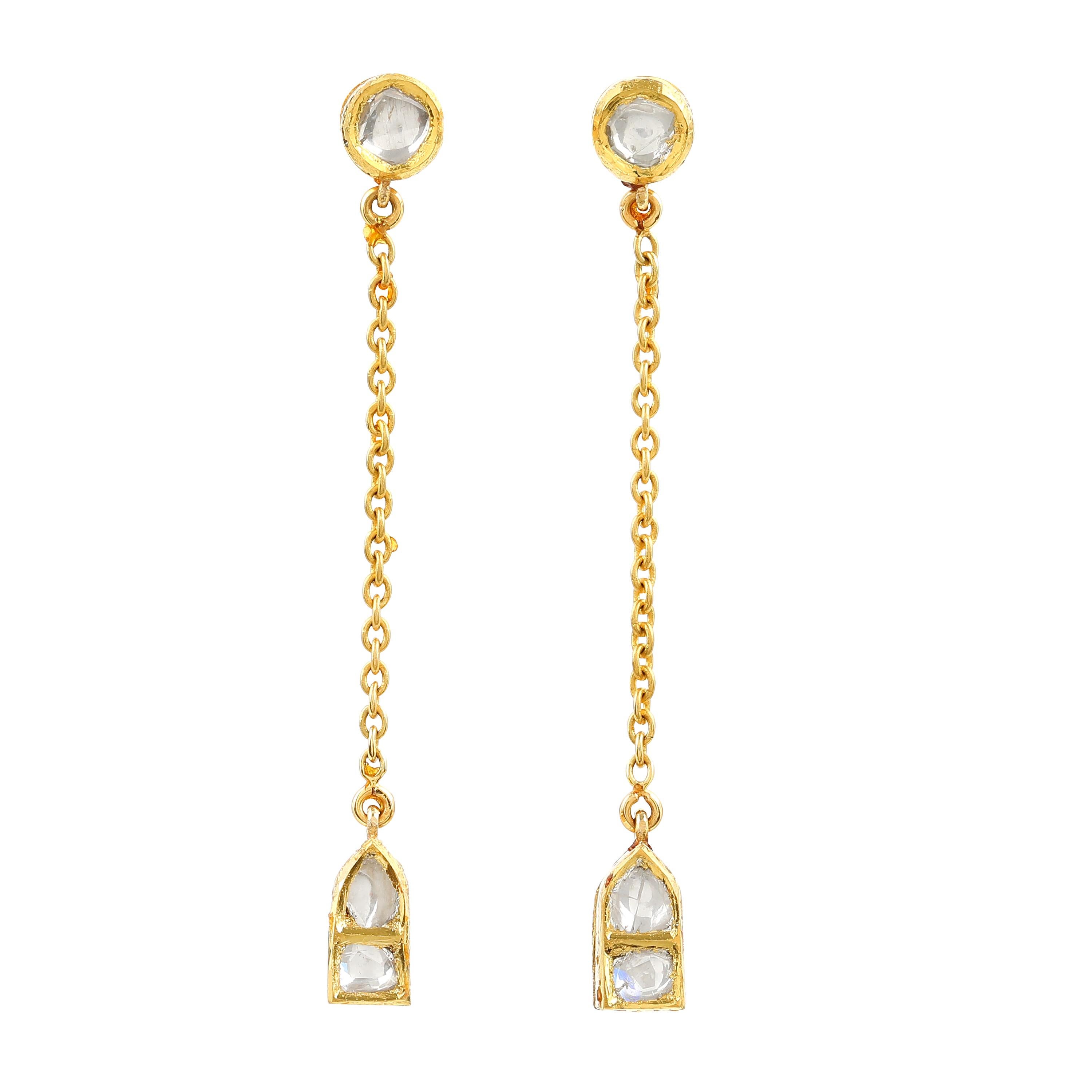 18 Karat Yellow Gold Tie Drop Necklace with Uncut Diamonds For Sale 3