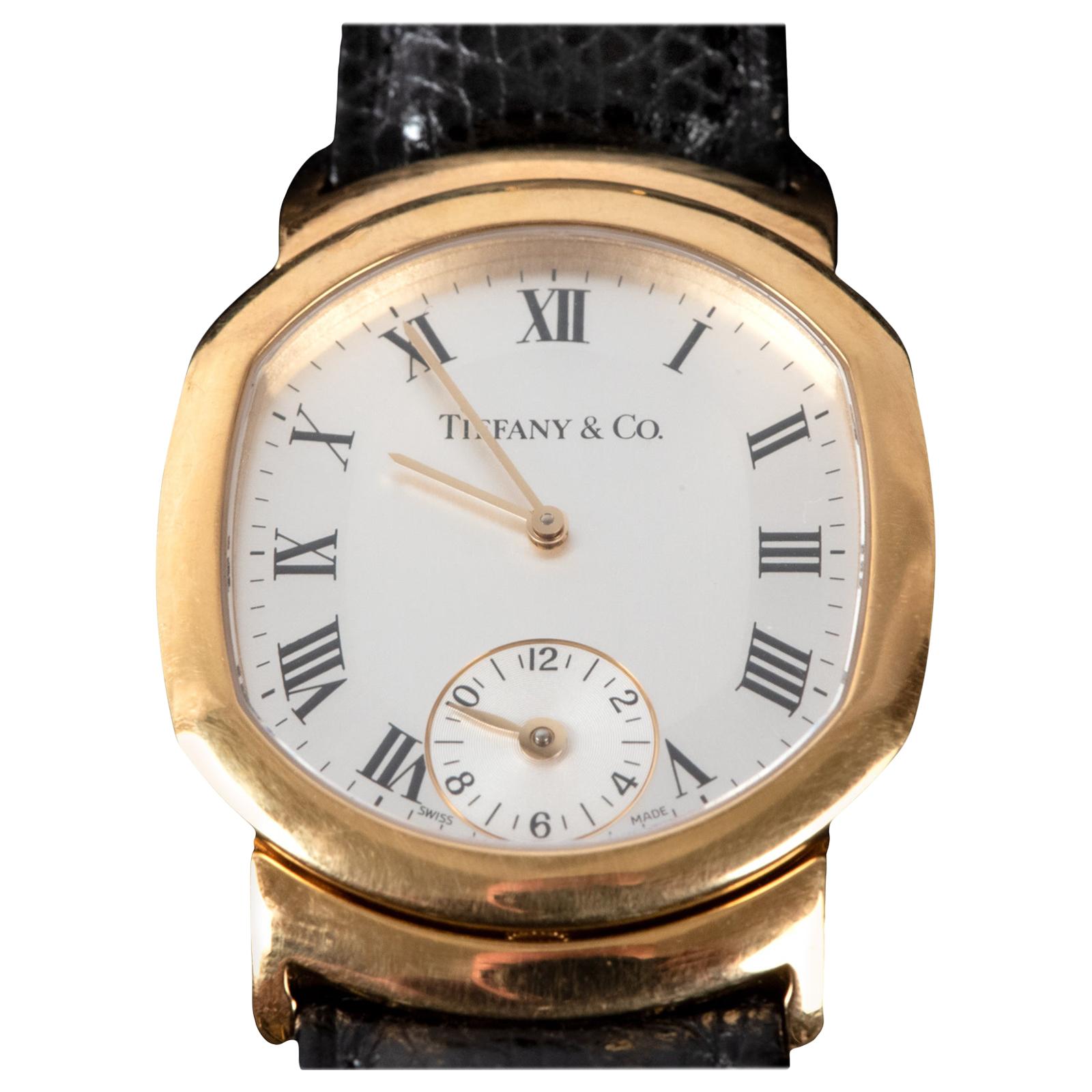 18-Karat Yellow Gold Tiffany & Co. Dual-Time Tonneau-Shaped Wristwatch For Sale