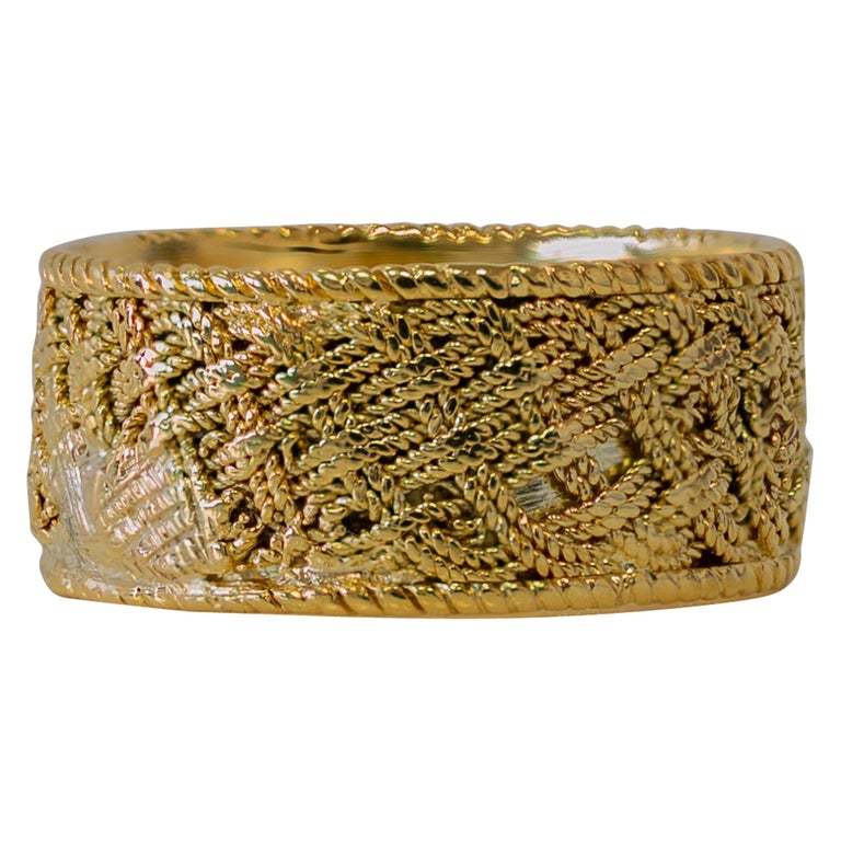 18 Karat Yellow Gold Tiffany and Woven Mesh Style Band Ring
