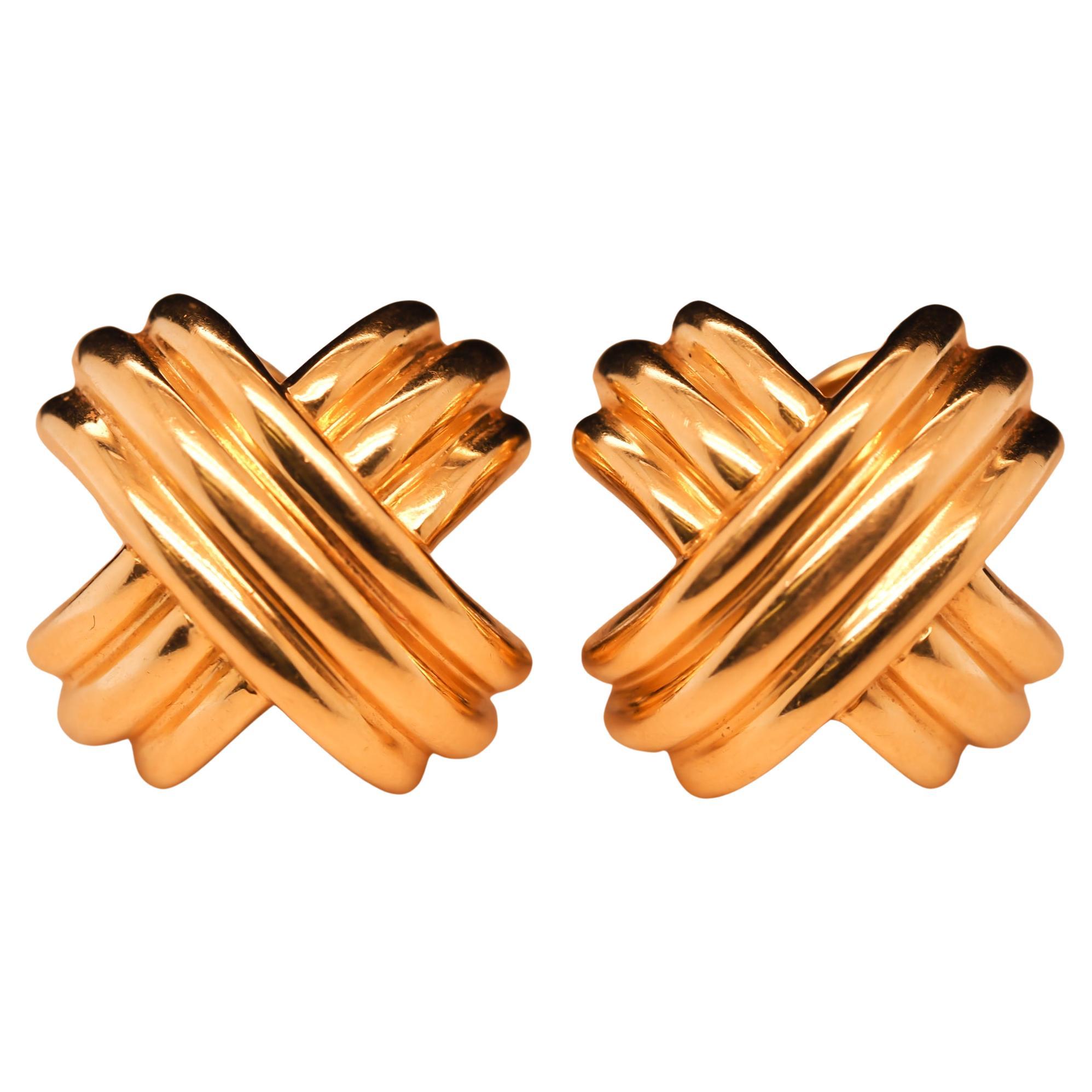 18 Karat Yellow Gold TIFFANY & Co. “X” Jumbo Size Earrings For Sale