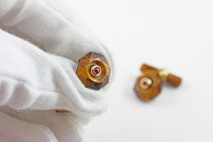 18 Karat Yellow Gold Tiger's Eye Cabochon Rubies Cufflinks Convex Multifaceted