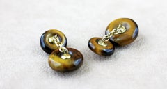 18 Karat Yellow Gold Tiger’s Eye Rubies Double Round Cufflinks