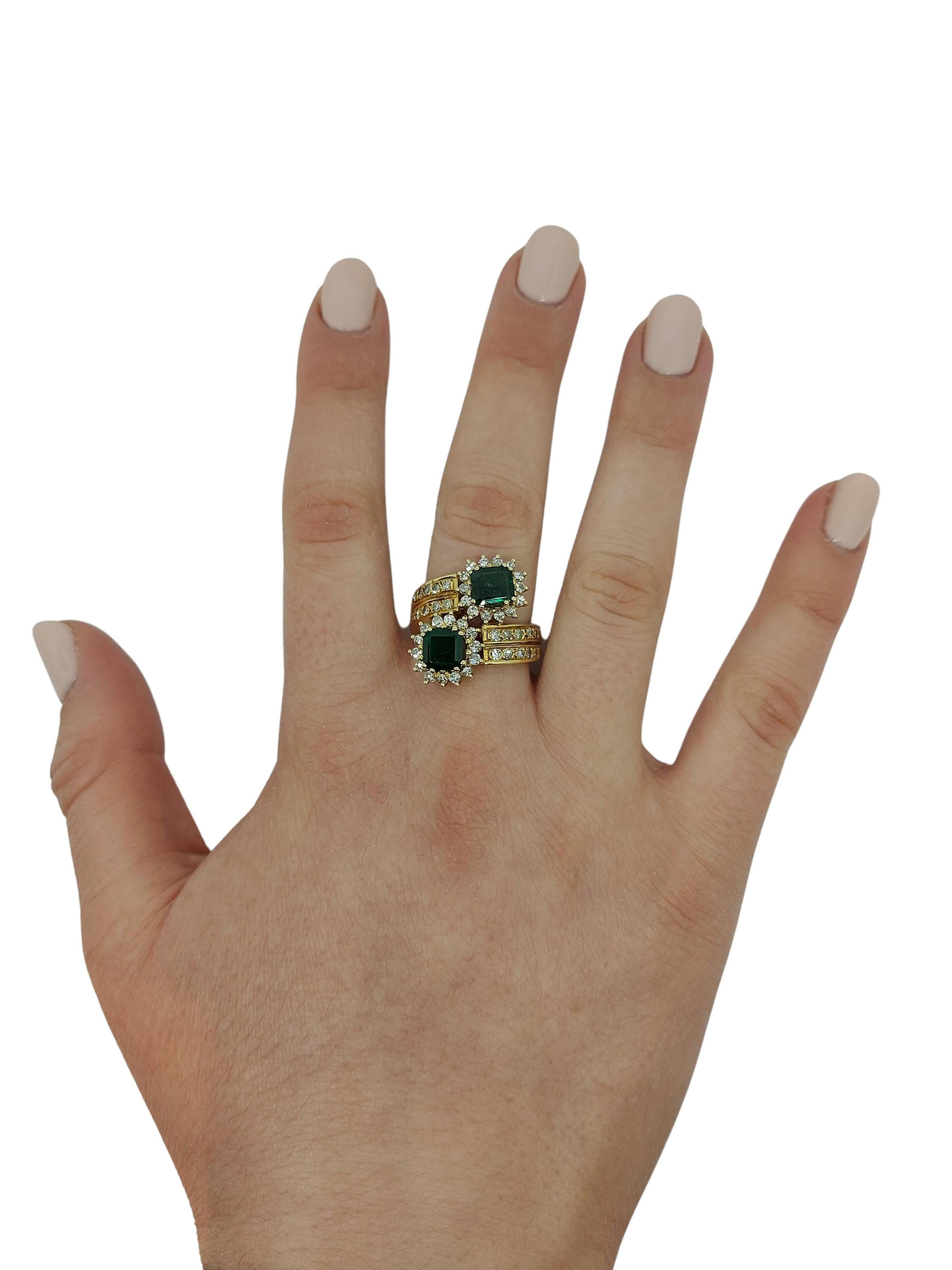 18 Karat Yellow Gold Toi et Moi Colombian Emeralds, Diamond Ring 6