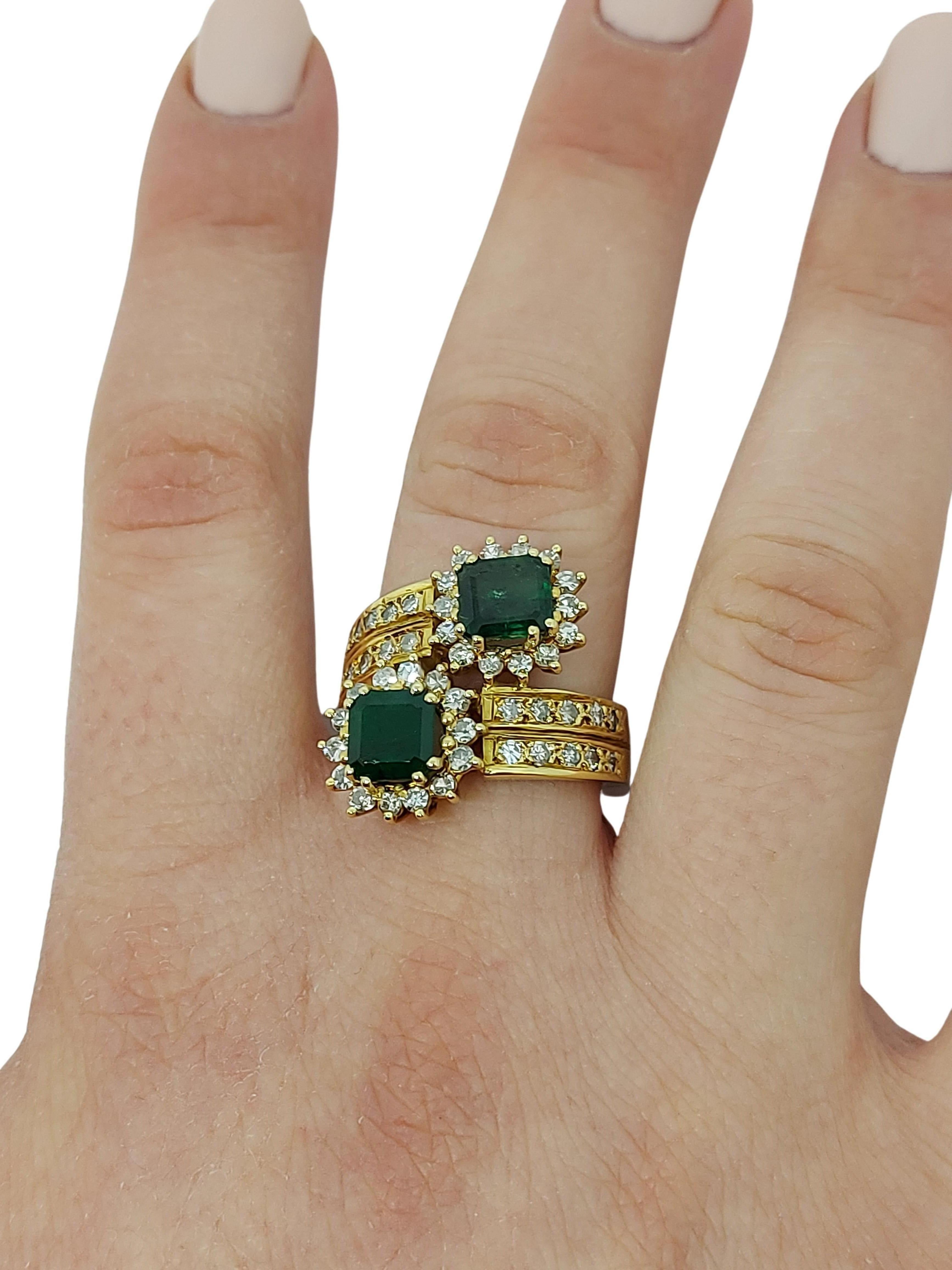 18 Karat Yellow Gold Toi et Moi Colombian Emeralds, Diamond Ring 7