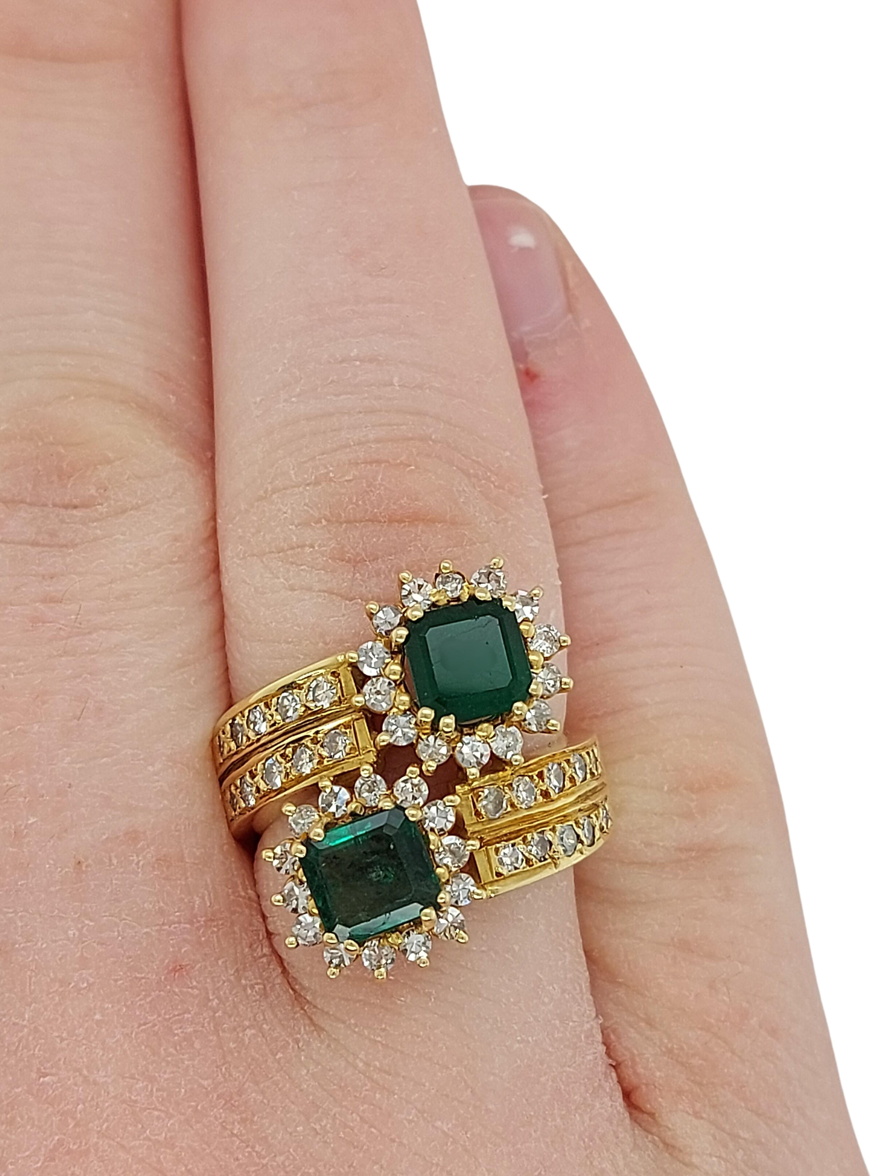 18 Karat Yellow Gold Toi et Moi Colombian Emeralds, Diamond Ring 8