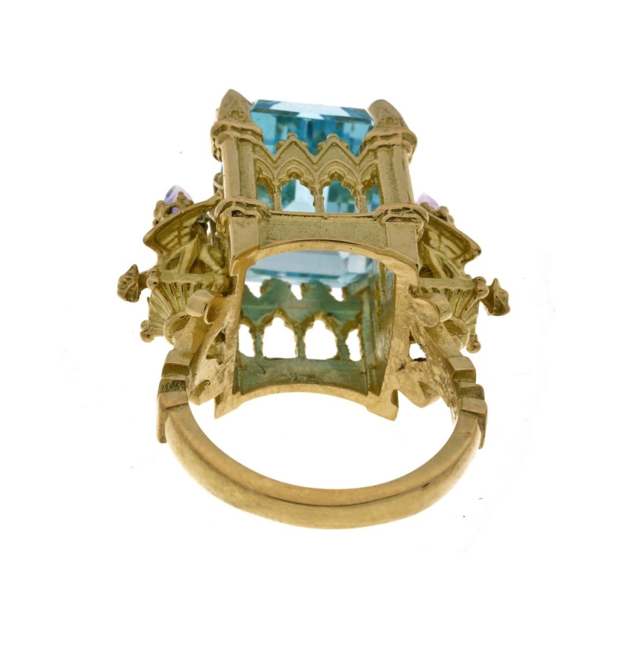 La Gargouille Cathedral Ring 18 Karat Yellow Gold Topaz and Amethyst For Sale 2