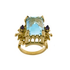 La Gargouille Cathedral Ring 18 Karat Yellow Gold Topaz and Amethyst