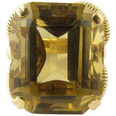 18 Karat Yellow Gold Emerald Cut Certified Genuine Topaz Ring Size 4