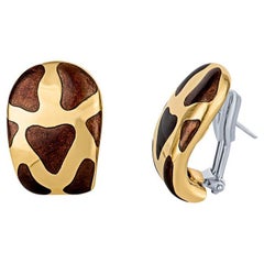 18 Karat Yellow Gold Tortoise Shell Huggie Hoop Earrings