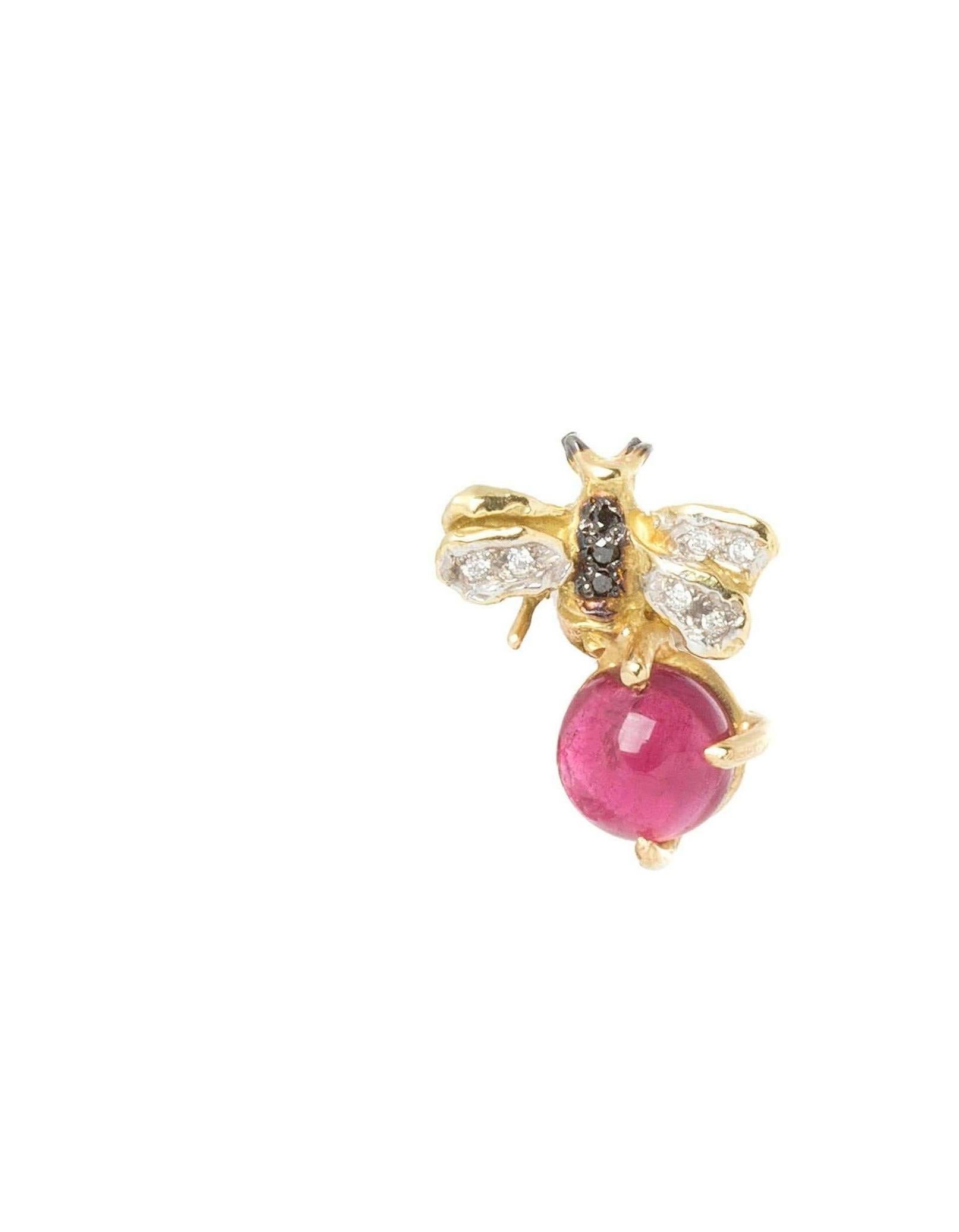 Pendientes de oro amarillo de 18 quilates con turmalina y diamantes blancos de 0,10 quilates con forma de abeja en venta 1