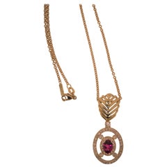 18 Karat Yellow Gold, Tourmaline 
1.41 Carat
 and Diamond 
1.13 Carat
 Pendant