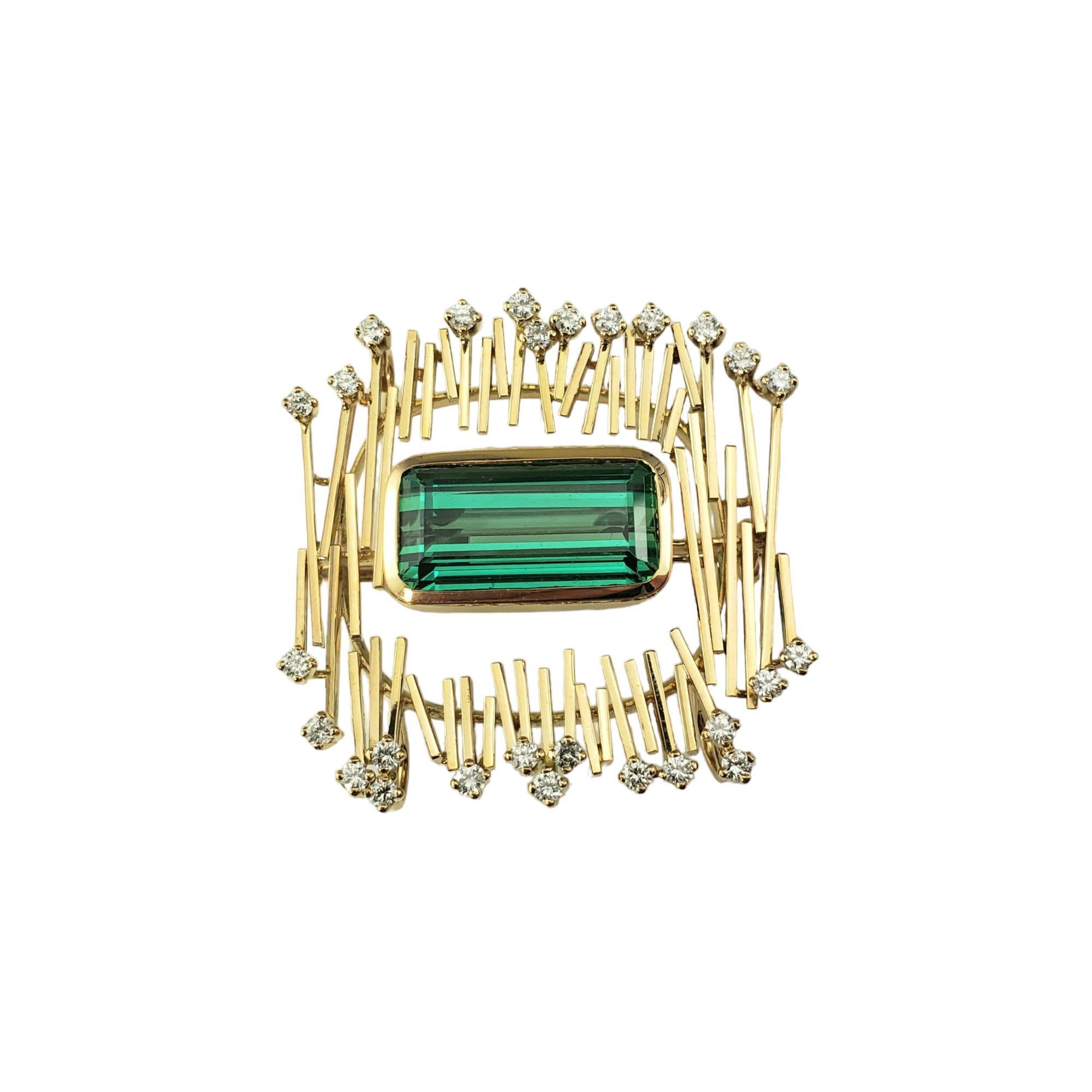 Emerald Cut 18 Karat Yellow Gold Tourmaline and Diamond Brooch/Pendant #17894 For Sale
