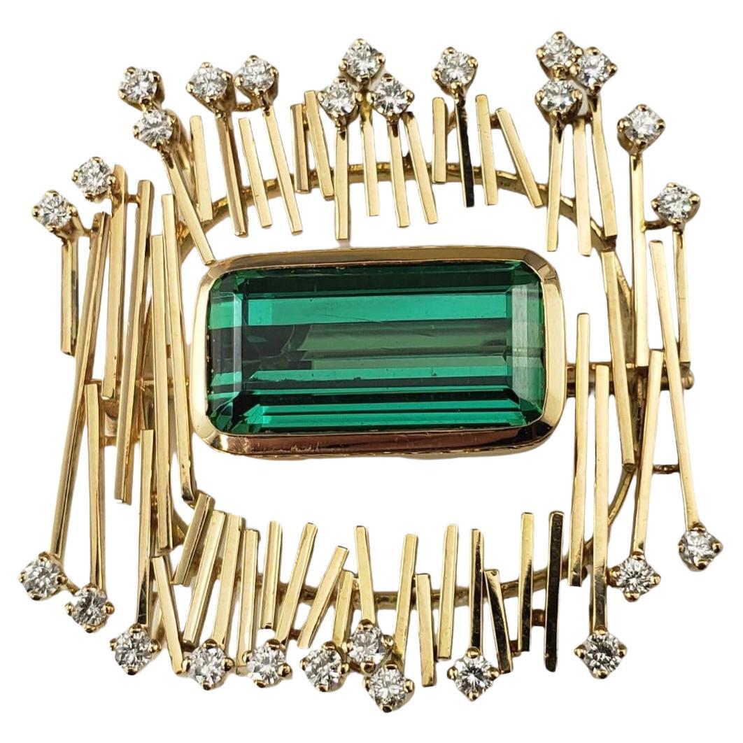 18 Karat Yellow Gold Tourmaline and Diamond Brooch/Pendant #17894