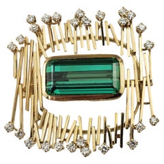 18 Karat Yellow Gold Tourmaline and Diamond Brooch/Pendant #17894