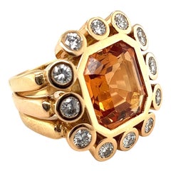 18 Karat Yellow Gold Tourmaline and Diamond Cocktail Ring by Burch, 1970s
