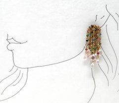 18 Karat Yellow Gold Tourmaline and Rose Quartz Gold Bead Drop Earrings