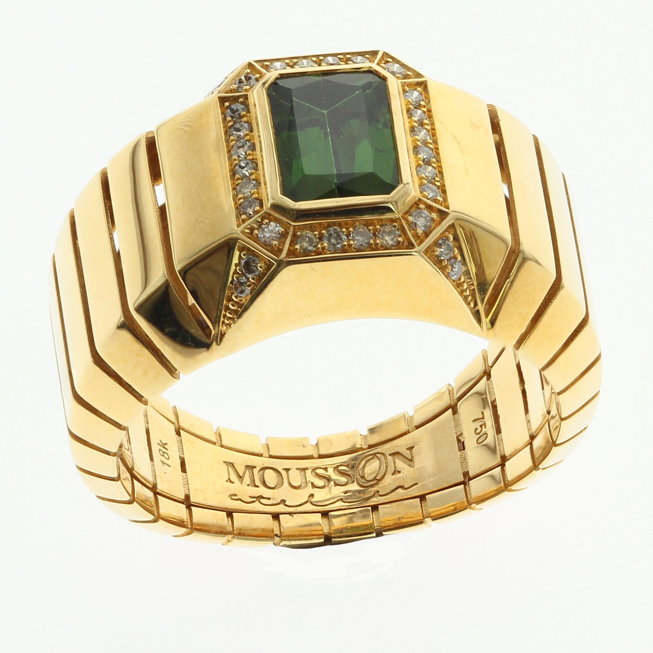 Contemporary 18 Karat Yellow Gold Tourmaline Brown Diamond Male Ring
