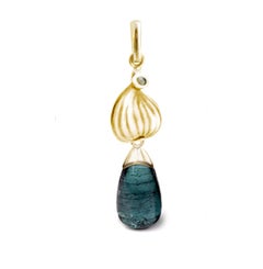 Eighteen Karat Yellow Gold Tourmaline Contemporary Earrings with Diamonds