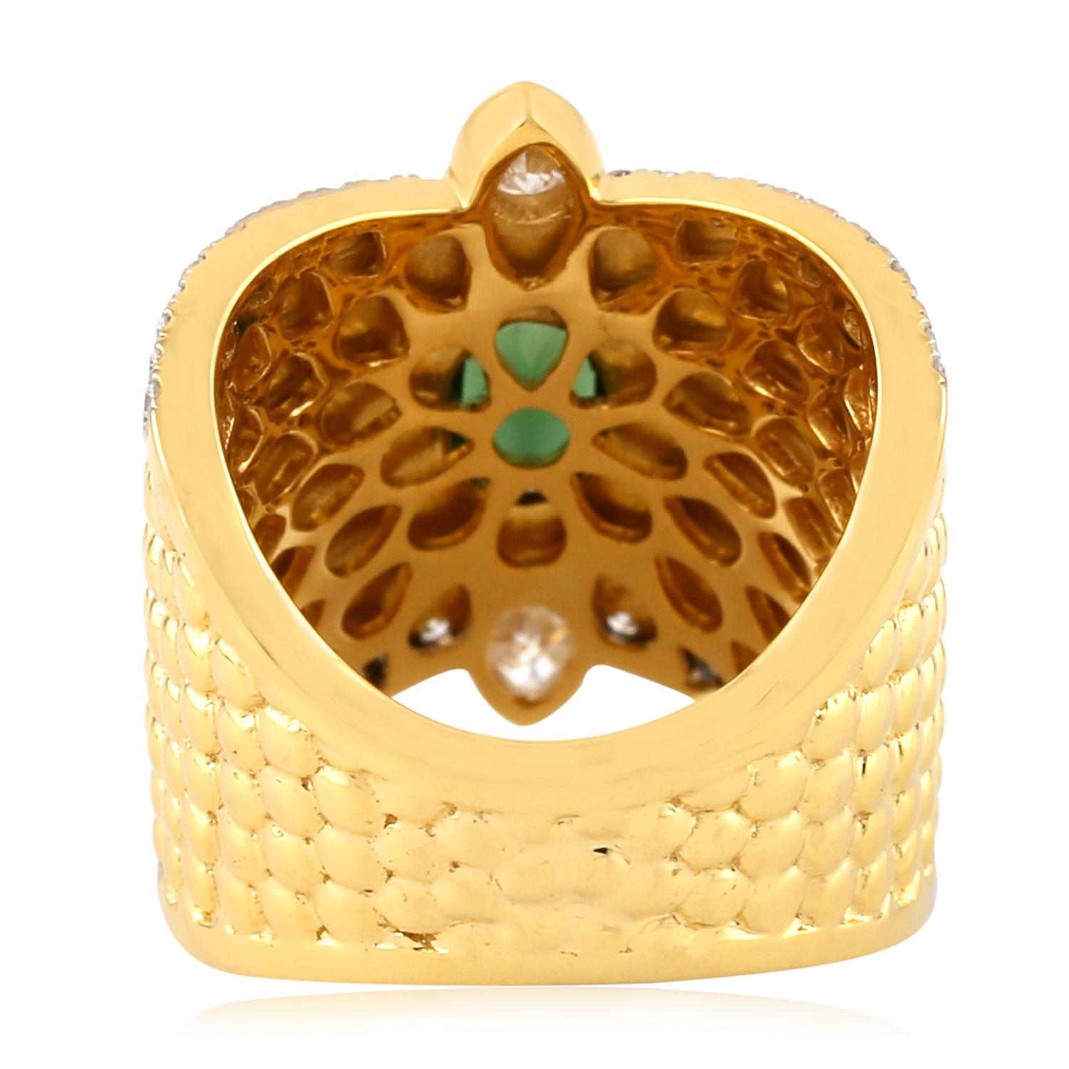 18 Karat Yellow Gold Tourmaline Diamond Ring In New Condition For Sale In Hoffman Estate, IL