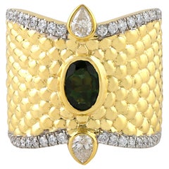 18 Karat Yellow Gold Tourmaline Diamond Ring