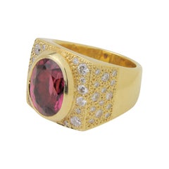 18 Karat Yellow Gold Tourmaline & Diamond Unisex Ring