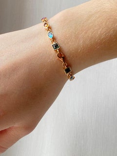 Pulsera de tenis artesanal de oro amarillo de 18 quilates con turmalina y cadena multicolor