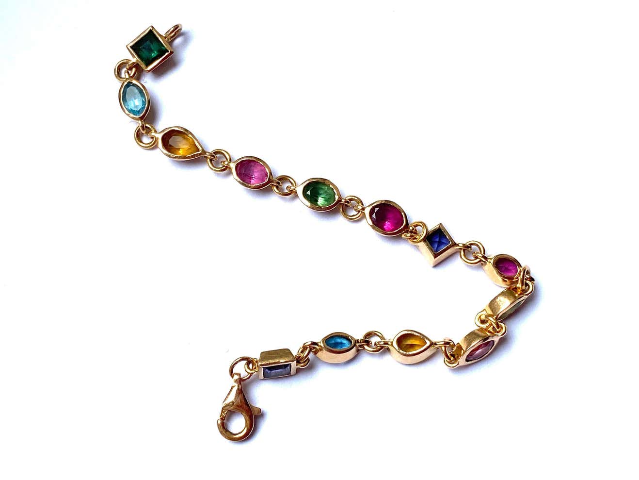 18 Karat Yellow Gold Tourmaline Multicolour Chain Handcrafted Tennis ...