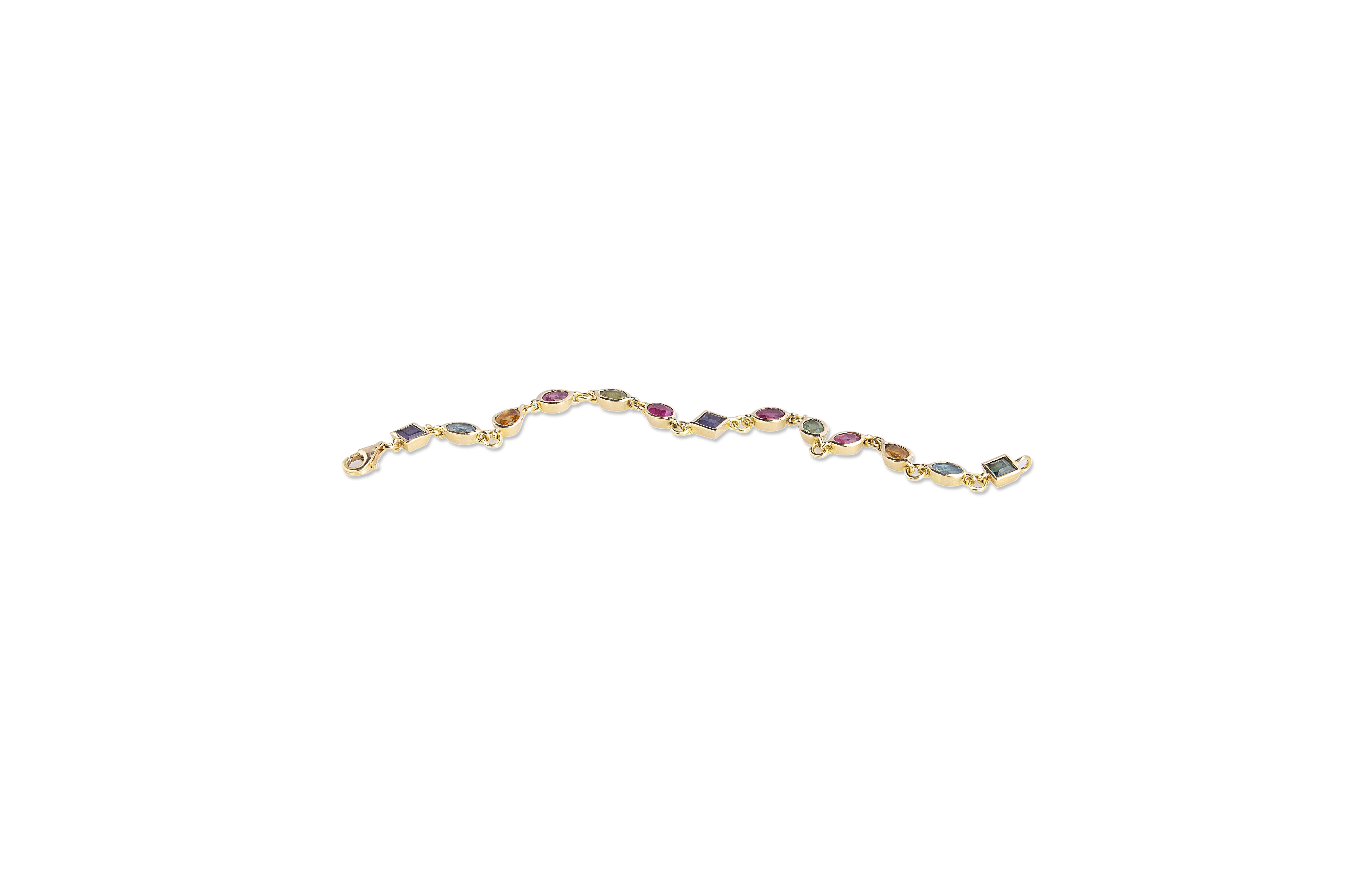 Rossella Ugolini Bracelet tennis en or 18 carats avec pierres précieuses multicolores fabriquées à la main Neuf - En vente à Rome, IT