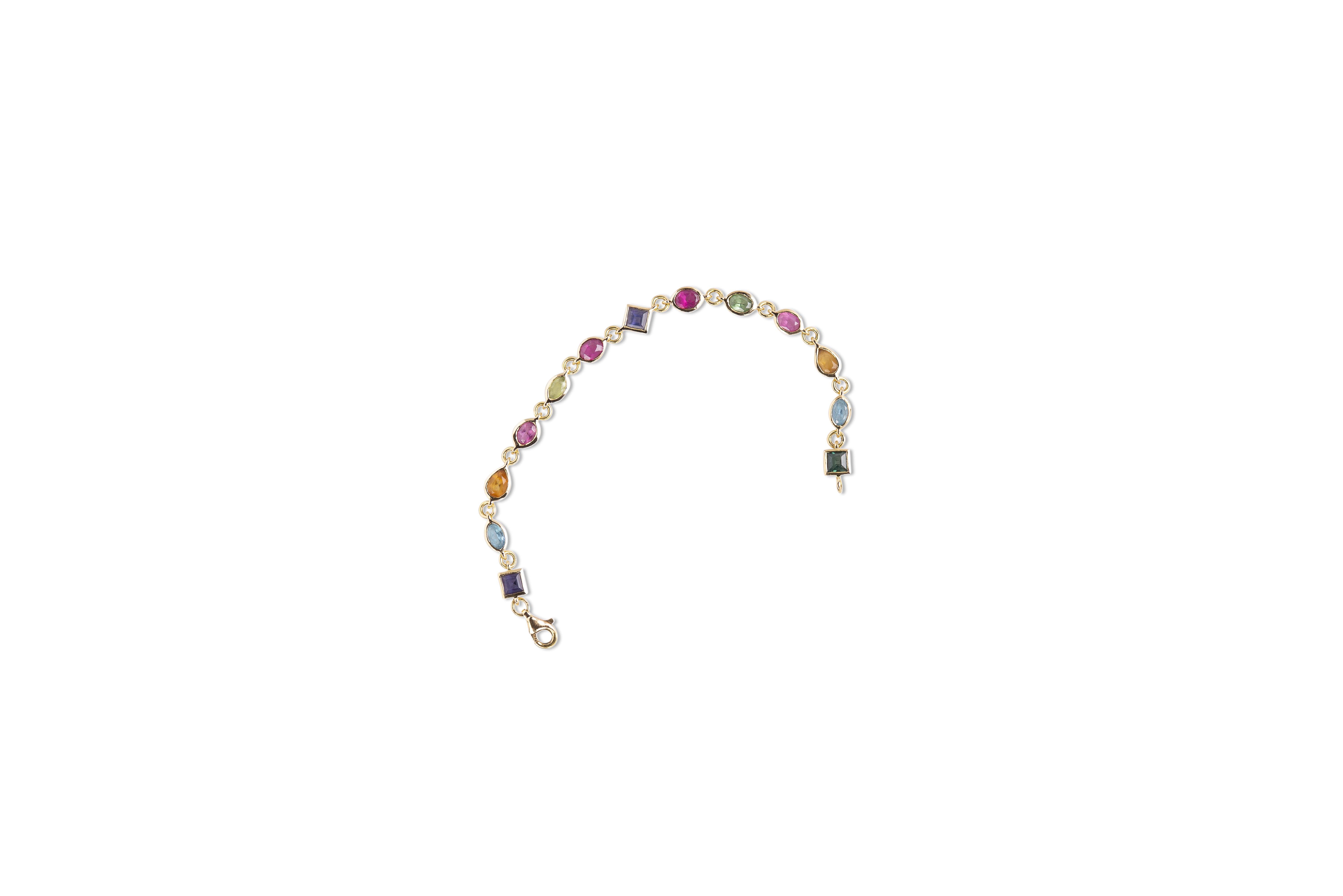 Rossella Ugolini Bracelet tennis en or 18 carats avec pierres précieuses multicolores fabriquées à la main en vente 1