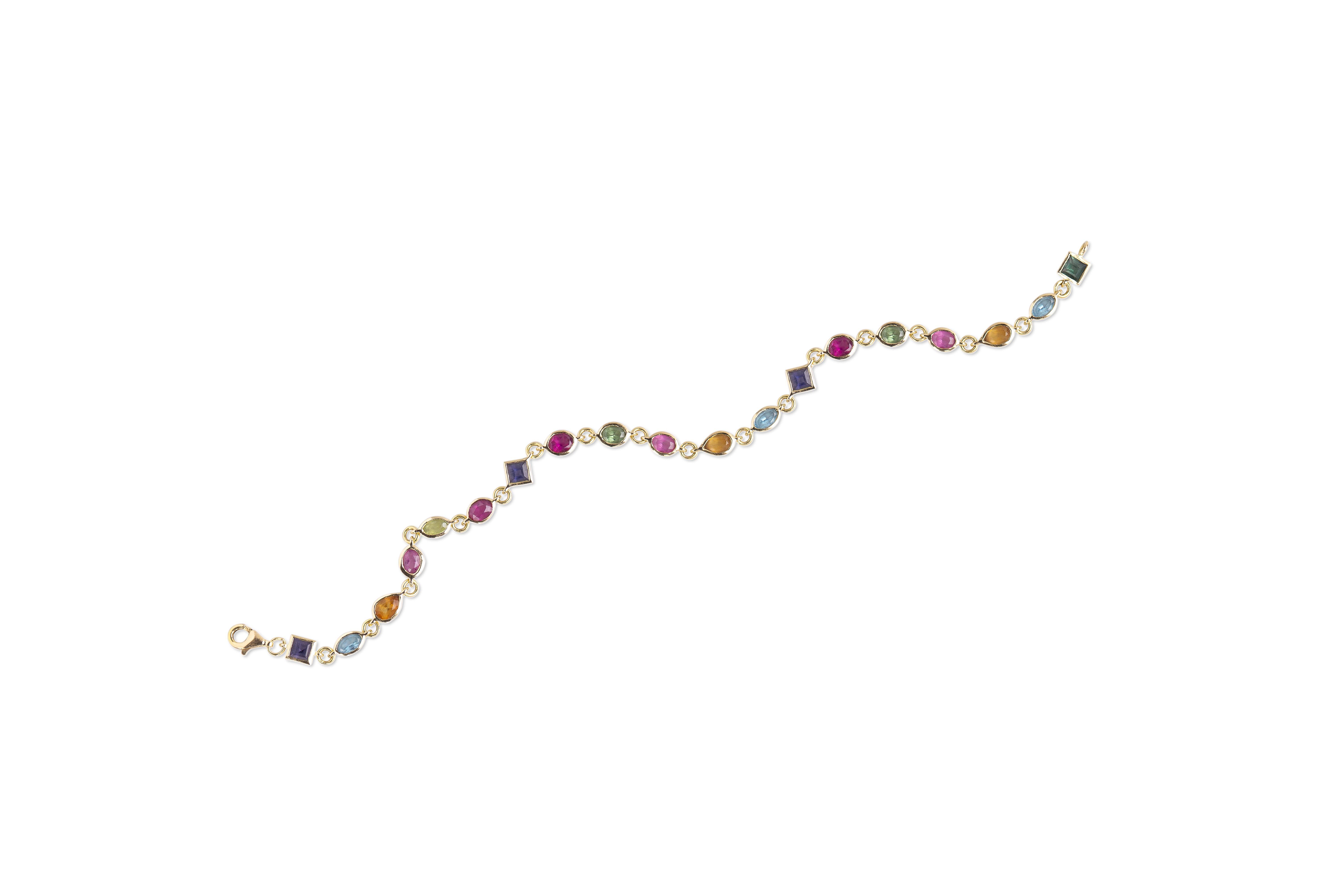 Rossella Ugolini Multicolor Gemstone Handcrafted 18K Gold Tennis Bracelet For Sale 3