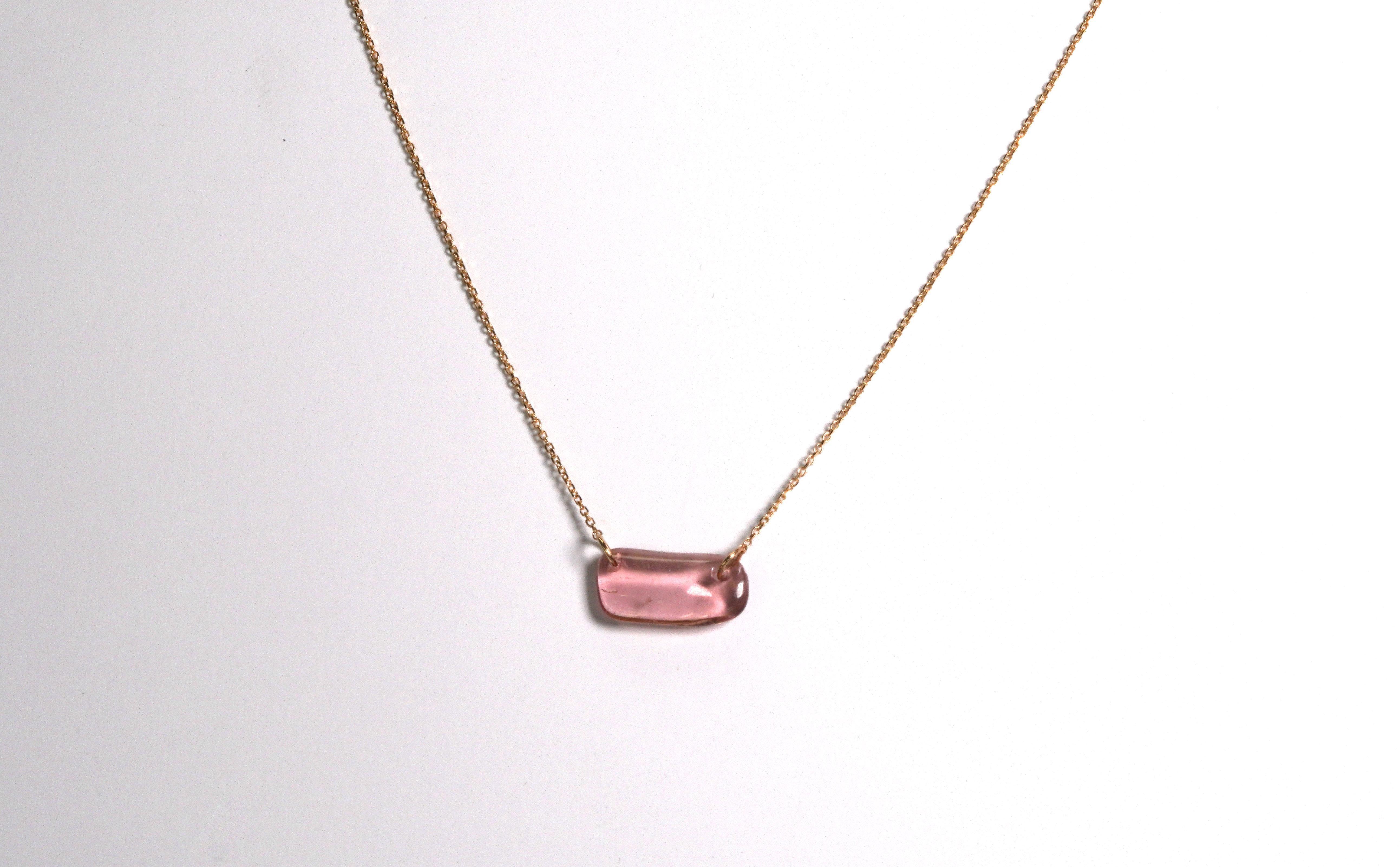Modern 18 Karat Yellow Gold Tourmaline Rubellite Necklace For Sale