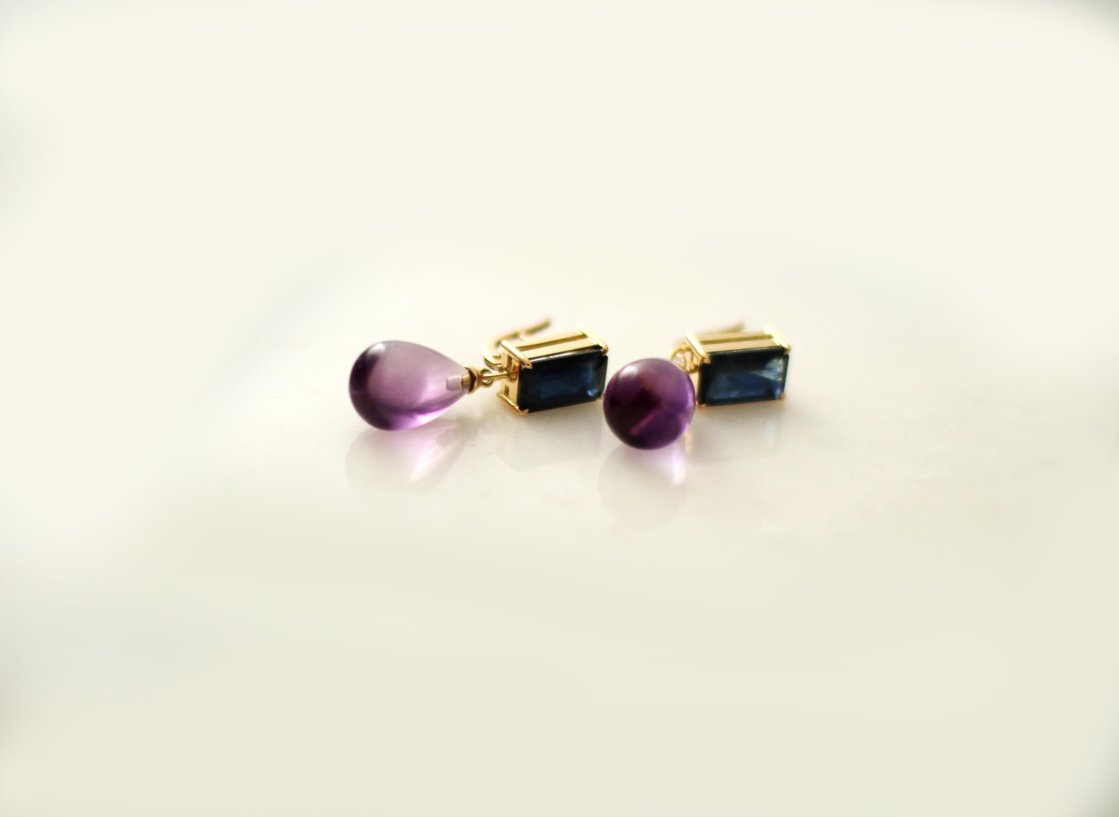18 Karat Yellow Gold Transformer Clip-On Earrings with Sapphires and Amethysts For Sale 8