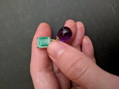 Eighteen Karat Yellow Gold Transformer Drop Brooch with Emerald and Amethyst