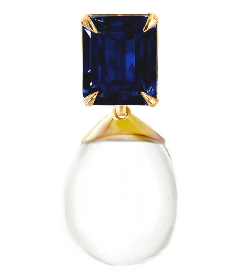 Contemporary Eighteen Karat Yellow Gold Transformer Drop Pendant Necklace with Sapphire For Sale