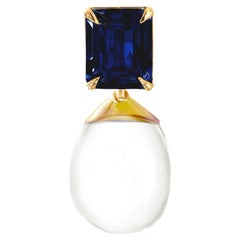 Eighteen Karat Yellow Gold Transformer Drop Pendant Necklace with Sapphire