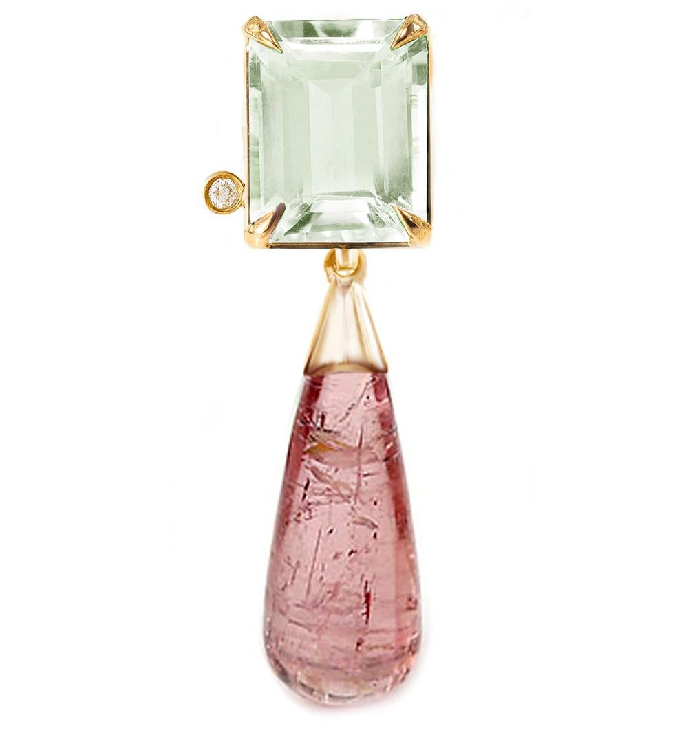 Contemporain Collier pendentif transformé en or jaune 18 carats avec tourmaline rose en vente