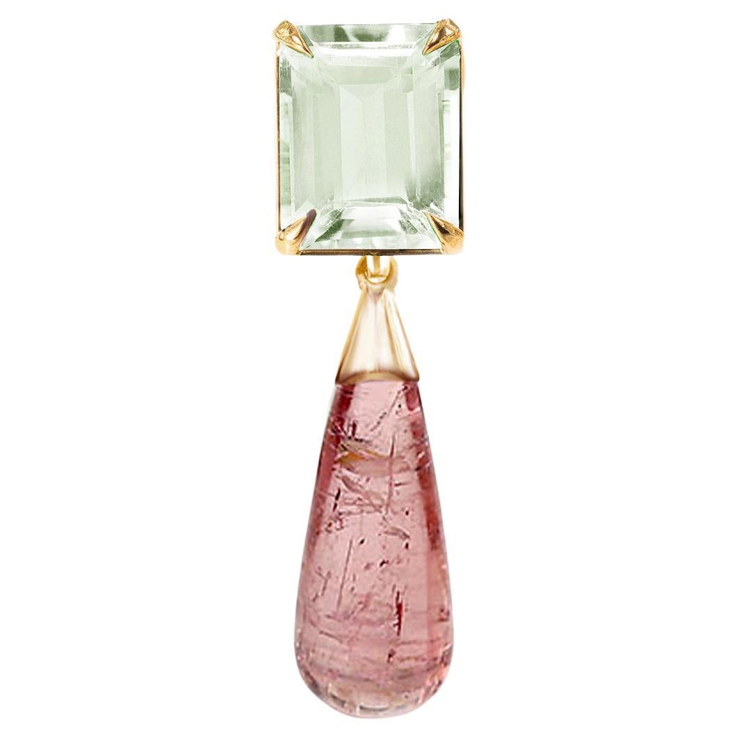 18 Karat Yellow Gold Transformer Pendant Necklace with 8 Carats Pink Tourmaline For Sale