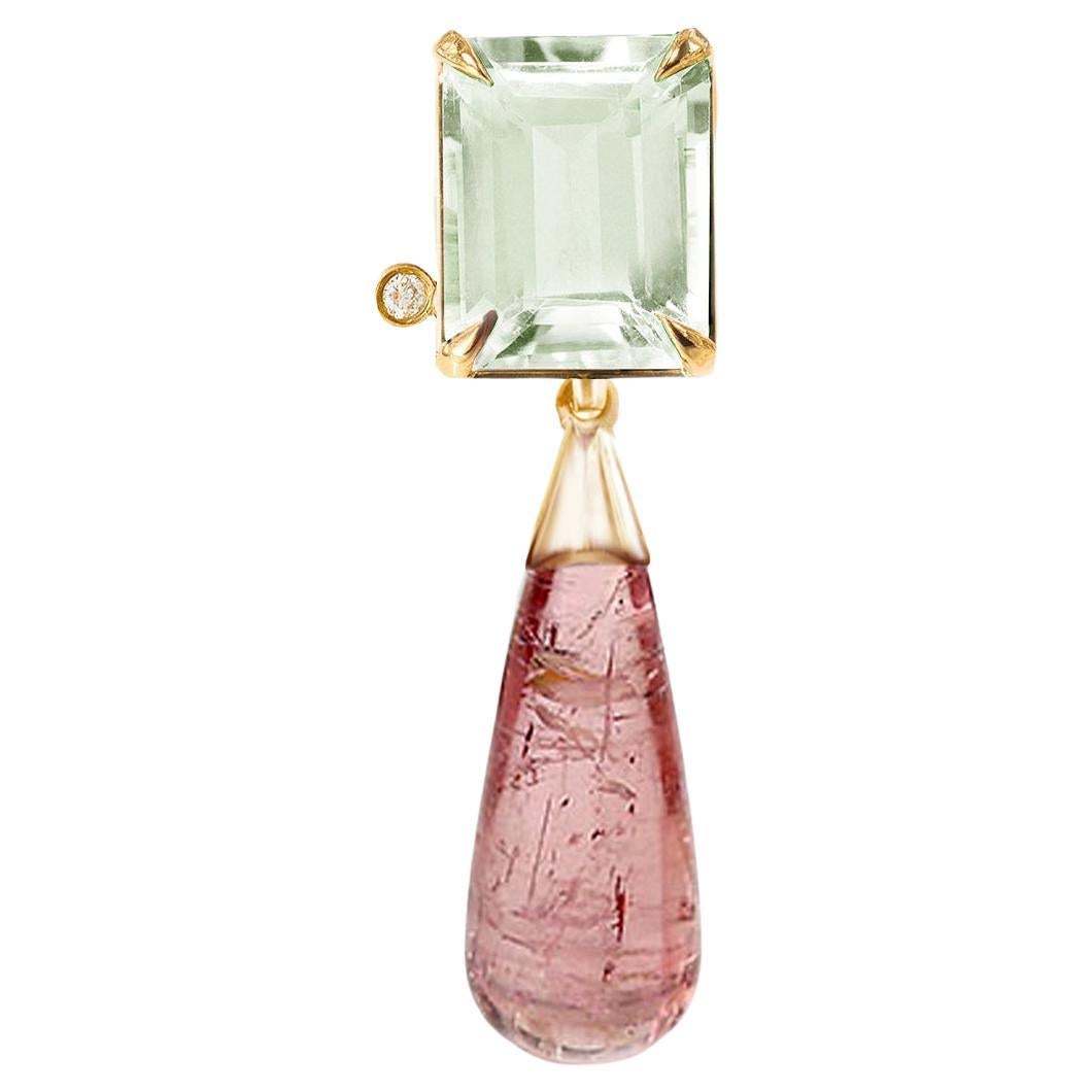 18 Karat Yellow Gold Transformer Pendant Necklace with Pink Tourmaline