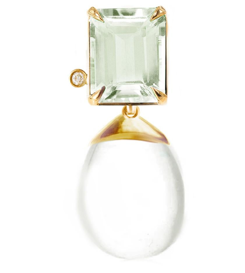 Collier pendentif transformateur en or jaune 18 carats avec quartz et diamants en vente 4